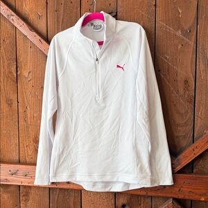 Puma White Quarter-Zip Pullover with Pink Logo